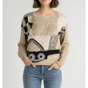 Bonnie And Bill by Holly Women's Sweater Beige Patchwork Hand Knit Vintage 80s